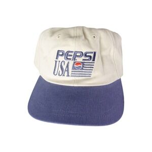 Vintage Pepsi USA Hat Snapback Two Tone Blue Cream Cotton Logo Cap